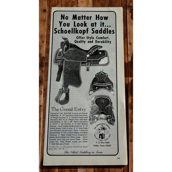 Schoellkopf Saddles Vintage Print Ad 1970s Grand Entry Western Gear Dallas TX - Picture 1 of 6